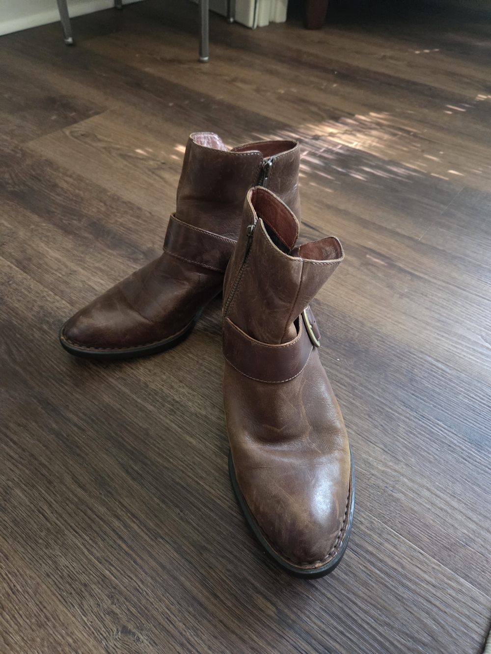 Born Brown Leather Ankle Boots with Side Buckle - Picture 5 of 8